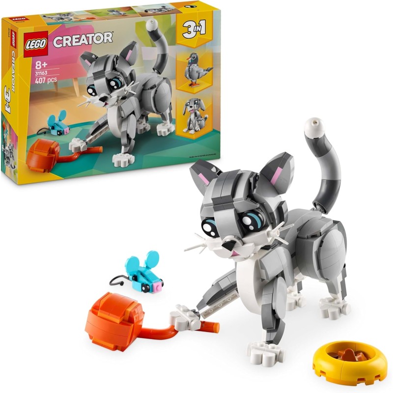 LEGO Creator 31163 - 3 in 1 Gatto Giocoso Giocattolo - Si Trasforma in Piccione o in Cane - Animali da Costruire - Idea Regalo d