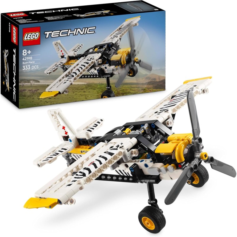 LEGO Technic 42198 - Aereo Bush, Aeroplano Giocattolo da Costruire, Modellino di Veicolo con Elica Rotante, Ali Regolabili, Moto