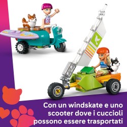 LEGO Friends 42641 - Avventure Canine su Windskate e Sidecar, Giochi di Ruolo da Spiaggia con Vecioli, Mini Tavola da Surf, Pers