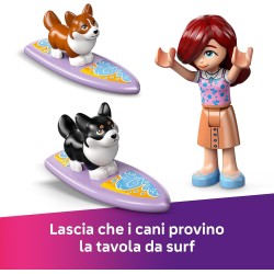 LEGO Friends 42641 - Avventure Canine su Windskate e Sidecar, Giochi di Ruolo da Spiaggia con Vecioli, Mini Tavola da Surf, Pers