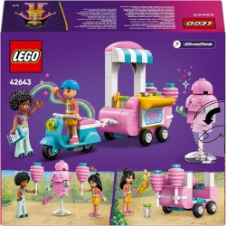 LEGO Friends 42643 - Bancarella di Zucchero Filato e Scooter, Giochi di Ruolo Creativi con Mini Bamboline di Liann e Jamila, Vei