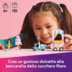 LEGO Friends 42643 - Bancarella di Zucchero Filato e Scooter, Giochi di Ruolo Creativi con Mini Bamboline di Liann e Jamila, Vei