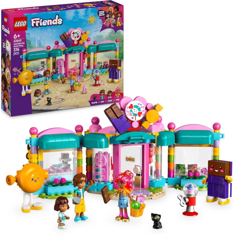 LEGO Friends 42649 - Negozio di Dolciumi di Heartlake City, Giochi di Ruolo per le Abilità Sociali, Set con Personaggi, Lecca-Le