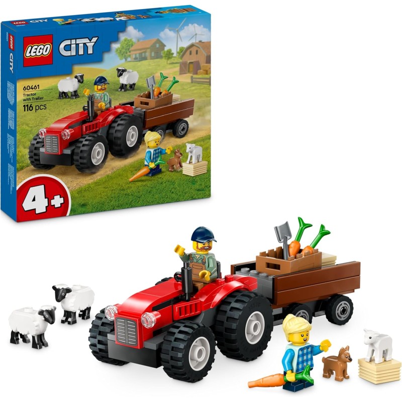 LEGO City 60461 - Trattore Agricolo Rosso con Rimorchio e Pecore - Giocattoli della Fattoria con Veicolo e Figure di Animali - G