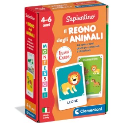 Clementoni - Sapientino Montessori - Il Regno degli Animali, Gioco Educativo con Flashcards per Bambini 4-6 Anni, Stimola Lo Svi