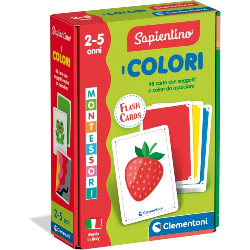 Clementoni - Sapientino Montessori - Carte Colori, Gioco Educativo Montessori Bambini 2 5 Anni, Flashcards per Imparare i Colori