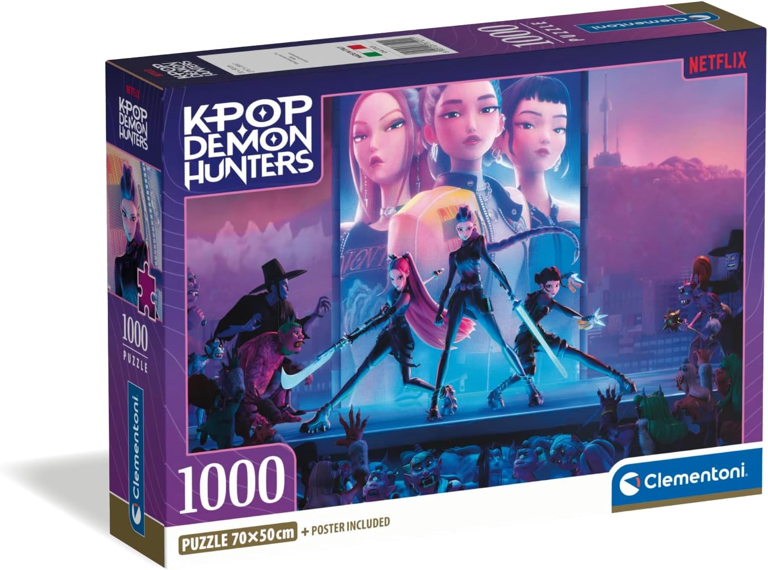 Clementoni Puzzle 1000 Pezzi per Adulti e Ragazzi, Illustrazione con Tema K-pop Demon Hunters, Idea Regalo, Made in Italy, 70x50