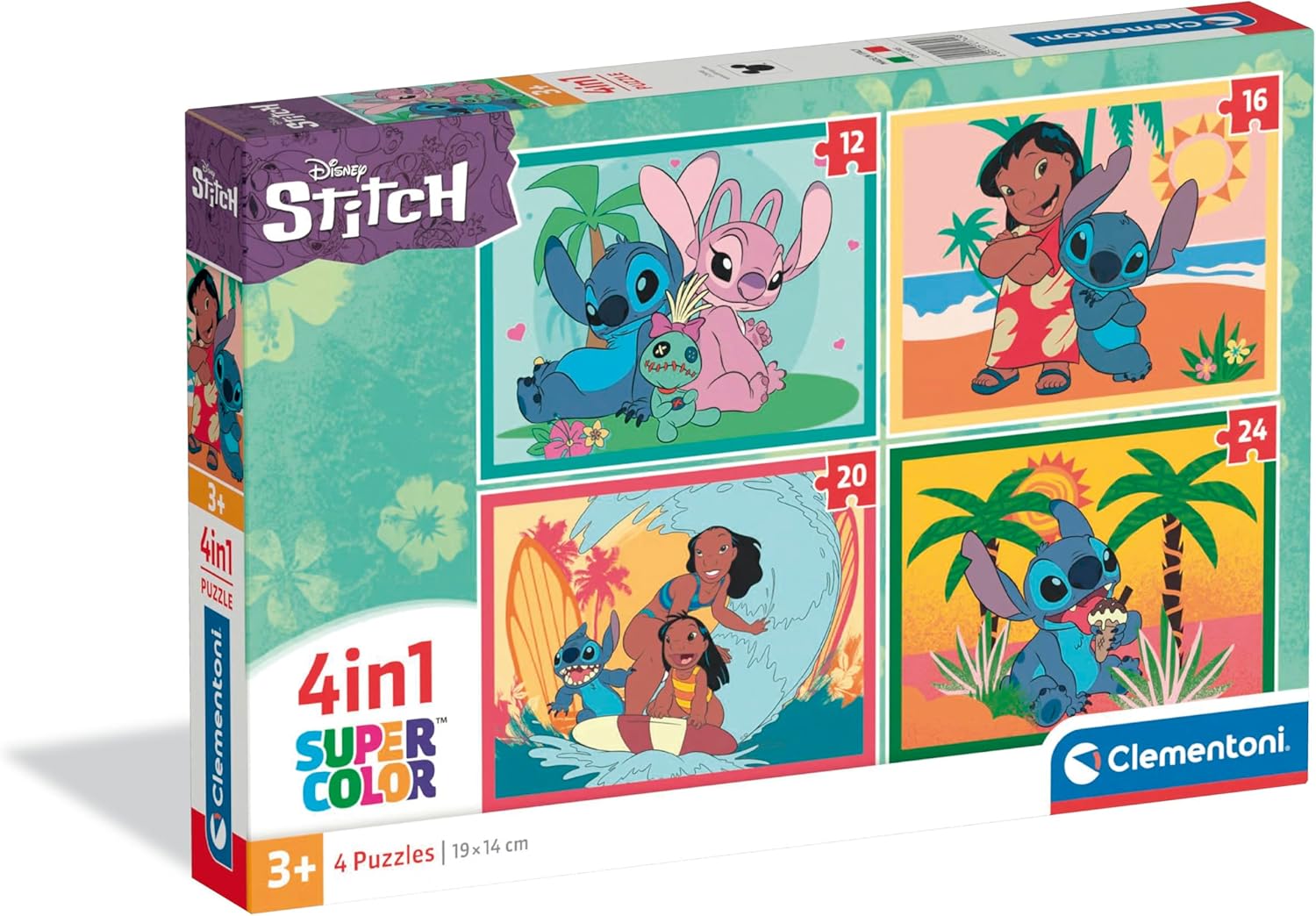 Clementoni - Puzzle 4 in 1 Supercolor, per Bambini 3+ Anni, Diverse Pezzature Illustrazioni Disney Stitch, Idea Regalo, Made in