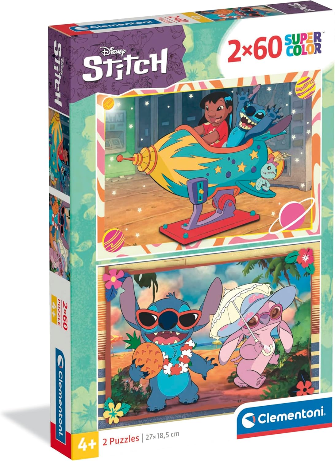 Clementoni - Puzzle per Bambini 2x60 Pezzi Supercolor, per Bambini 4+ Anni, Illustrazione Disney Stitch, Idea Regalo, Made in It