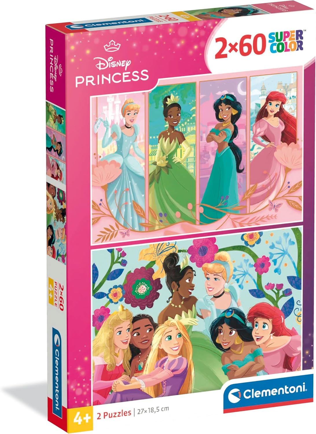Clementoni - Puzzle per Bambini 2x60 Pezzi Supercolor, per Bambini 4+ Anni, Illustrazione Disney Princess, Idea Regalo, Made in