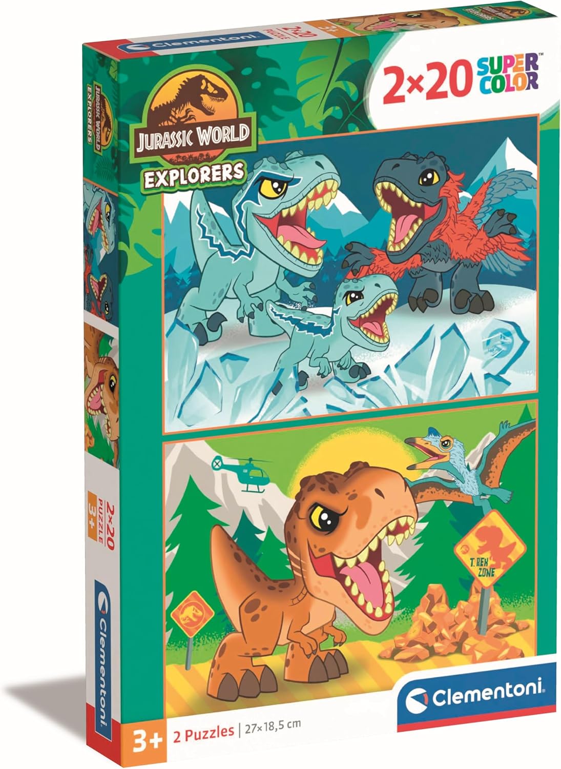 Clementoni - 24810 - Supercolor Puzzle - Jurassic World - 2x20 Pezzi (Include 2 Puzzle Da 20 Pezzi) - Puzzle Bambini 3 Anni, Puz